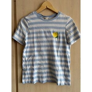 H&M Womens Striped Short Sleeve Embroidered‎ Lemon Tee Shirt Size Small S